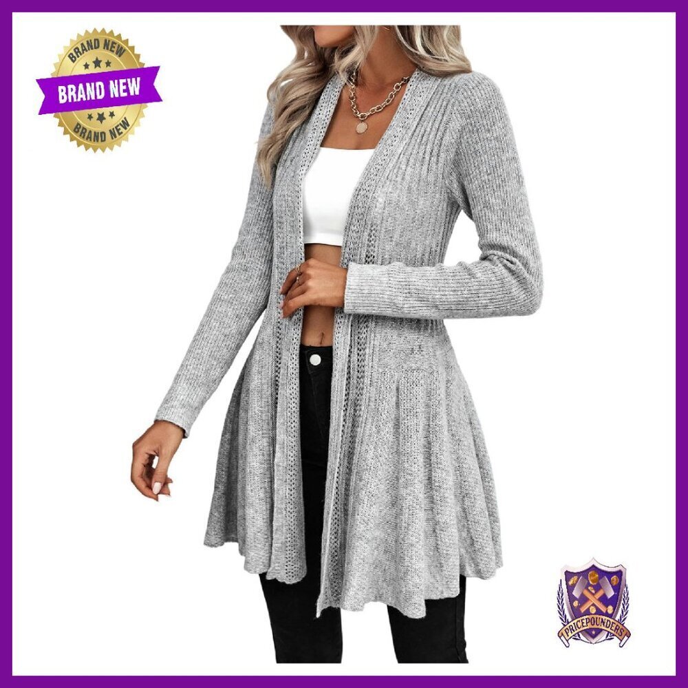 Lightweight Knit Cardigan with Ruffle Hem, Long Sleeve Spring Sweater
